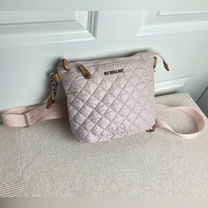 MZ Wallace Metro Scout Quilted Crossbody Bag in Pastel Pink w Leather Accents